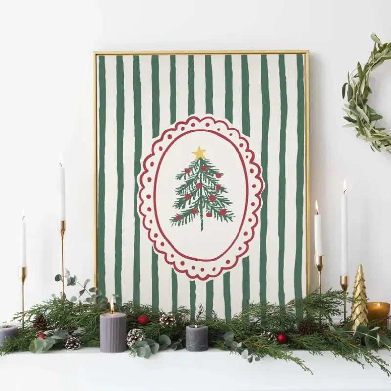 Vintage Christmas Wall Art, Whimsical Christmas Print, Trendy Holiday Wall Art, Cute Christmas Art Print