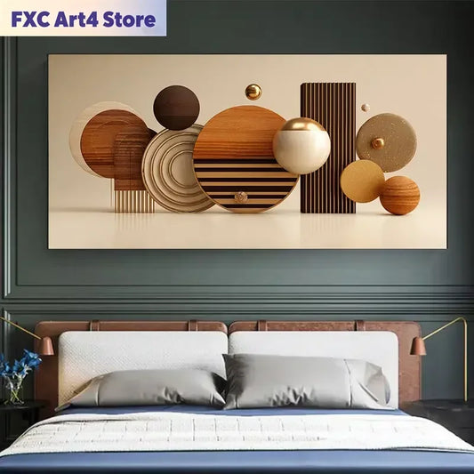 Frameless 1pc Extra Large Modern Abstract Geometric Wall Art, Brown, Golden, - Minimalist Living Room Bedroom Decor - Frameless