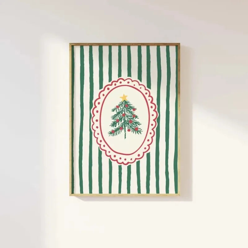 Vintage Christmas Wall Art, Whimsical Christmas Print, Trendy Holiday Wall Art, Cute Christmas Art Print