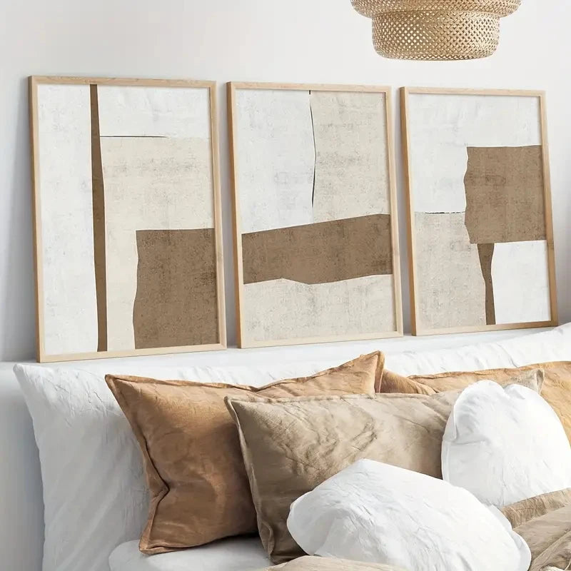 Wall Arts Canvas Poster 3 Pcs/Set Modern Brown Beige Abstract Mural, Minimalist Shape Poster, Living Room, Bedroom, Office Home