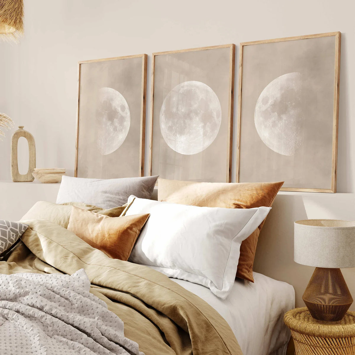 3PCS Bedroom Wall Art Moon Art Poster  Above Bed Decor  Neutral Wall Decor  White Witchy Decor  Canvas Paintings For Room Decor