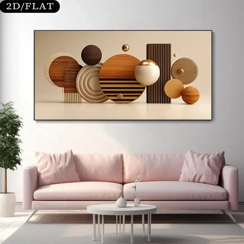 Frameless 1pc Extra Large Modern Abstract Geometric Wall Art, Brown, Golden, - Minimalist Living Room Bedroom Decor - Frameless