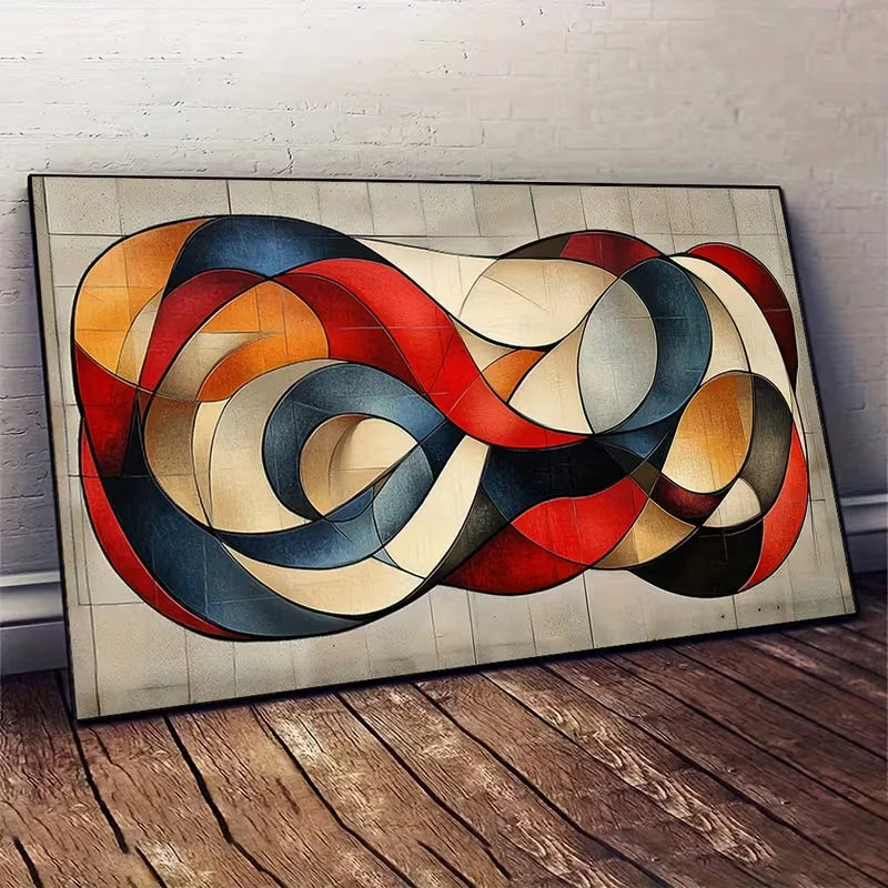 1pc Large Modern Abstract Geometric Wall Art - Blue Red Orange Beige Textured Canvas, Frameless Minimalist Horizontal/Vertical L