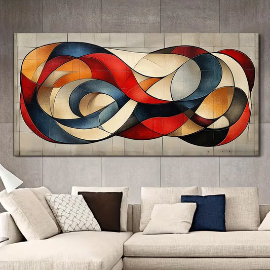 1pc Large Modern Abstract Geometric Wall Art - Blue Red Orange Beige Textured Canvas, Frameless Minimalist Horizontal/Vertical L