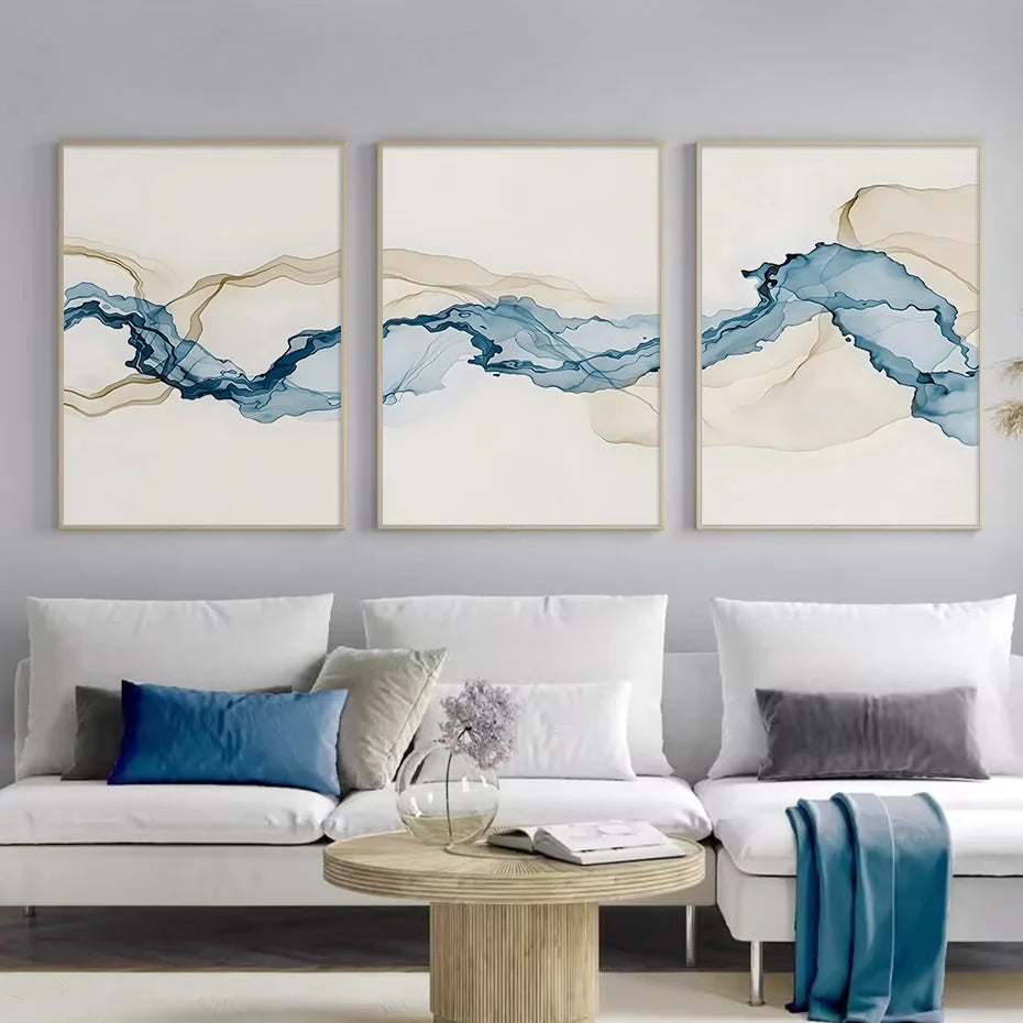 Modern Abstract Beige Blue Posters Nordic Modern Pictures Wall Art Print Canvas Painting Posters for Living Room Home Decor