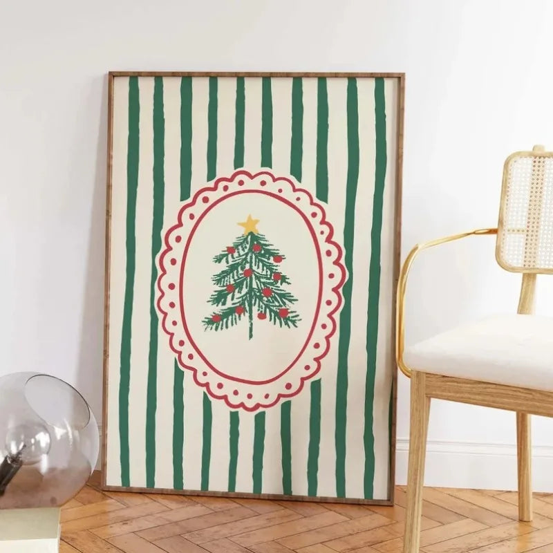 Vintage Christmas Wall Art, Whimsical Christmas Print, Trendy Holiday Wall Art, Cute Christmas Art Print