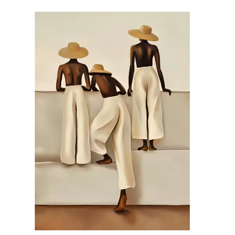Modern Black Woman Posters Prints Beige Feminine Abstract Canvas Painting Boho Minimalist Wall Art Painting Neutral Room Decor