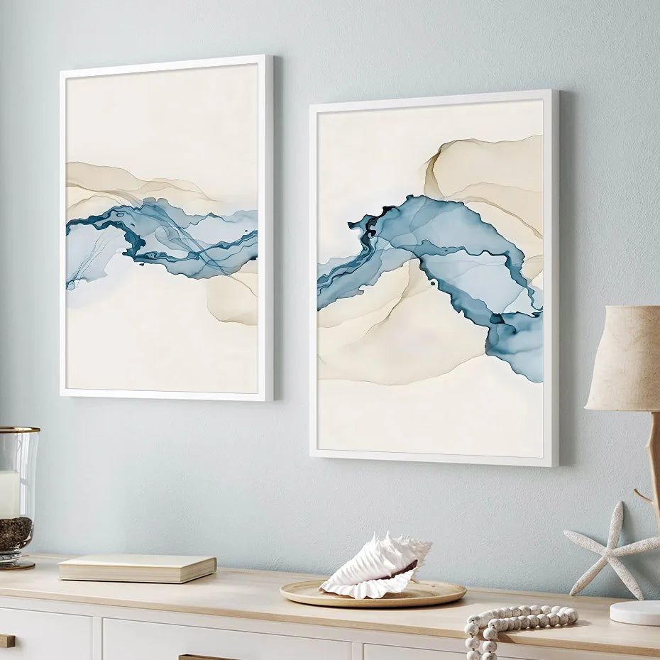 Modern Abstract Beige Blue Posters Nordic Modern Pictures Wall Art Print Canvas Painting Posters for Living Room Home Decor