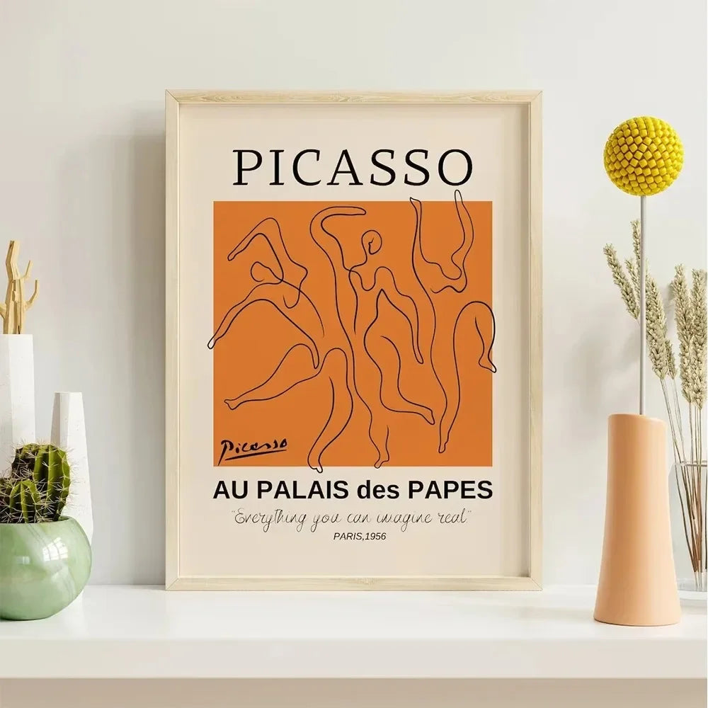 Modern Gallery Wall Art  Picasso Bauhaus Orange Exhibition Canvas Painting Posters for Living Room Home Decor  Stylish Prints
