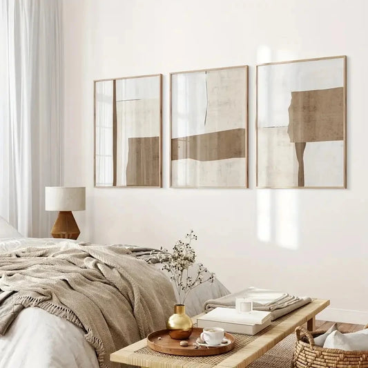 Wall Arts Canvas Poster 3 Pcs/Set Modern Brown Beige Abstract Mural, Minimalist Shape Poster, Living Room, Bedroom, Office Home