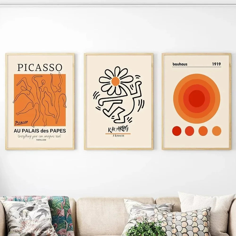 Modern Gallery Wall Art  Picasso Bauhaus Orange Exhibition Canvas Painting Posters for Living Room Home Decor  Stylish Prints
