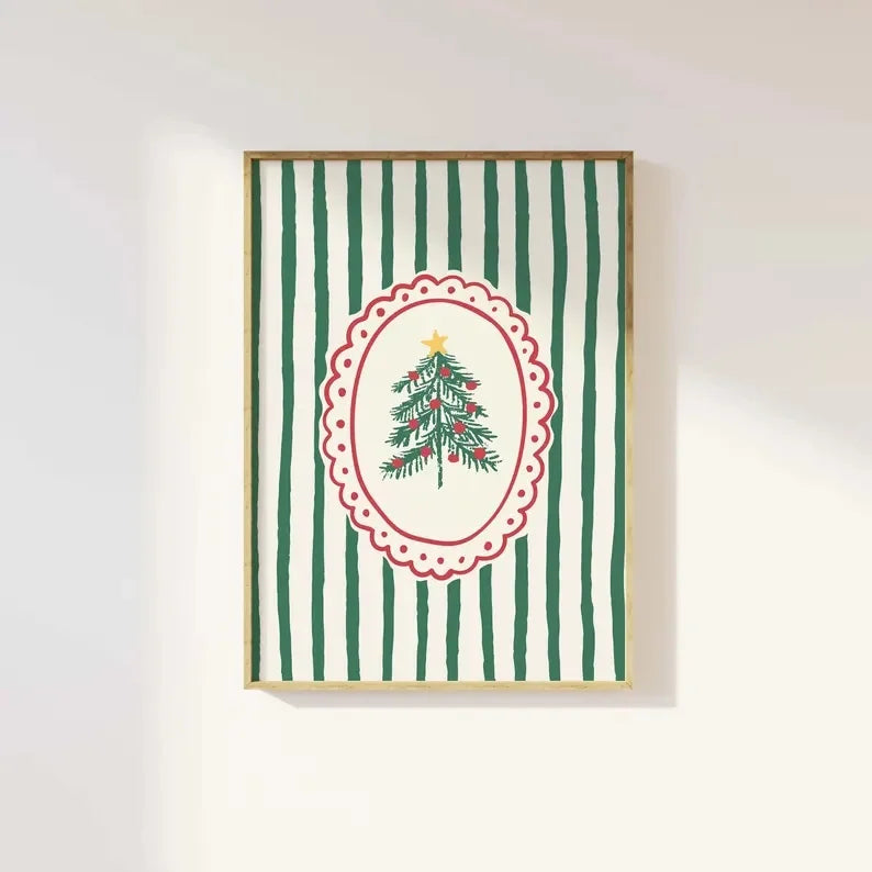 Vintage Christmas Wall Art, Whimsical Christmas Print, Trendy Holiday Wall Art, Cute Christmas Art Print