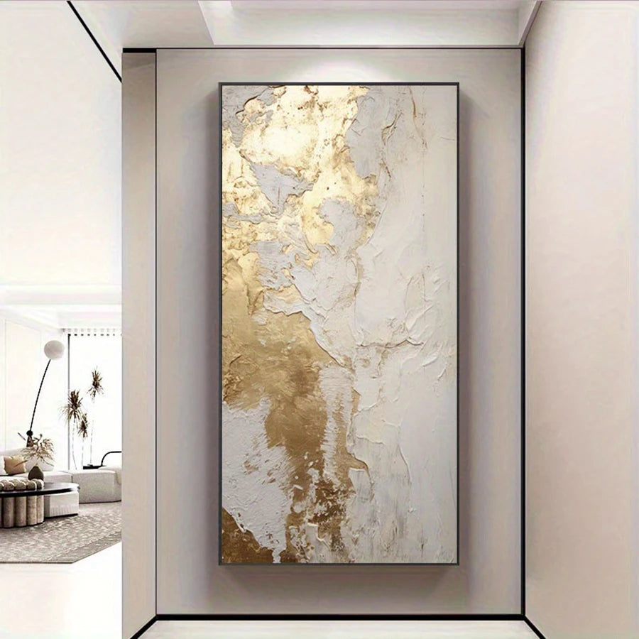Frameless Modern Wall Art - White & Golden Marble Texture Canvas Poster for Living Room, Bedroom, or Office Decor, Contemporary