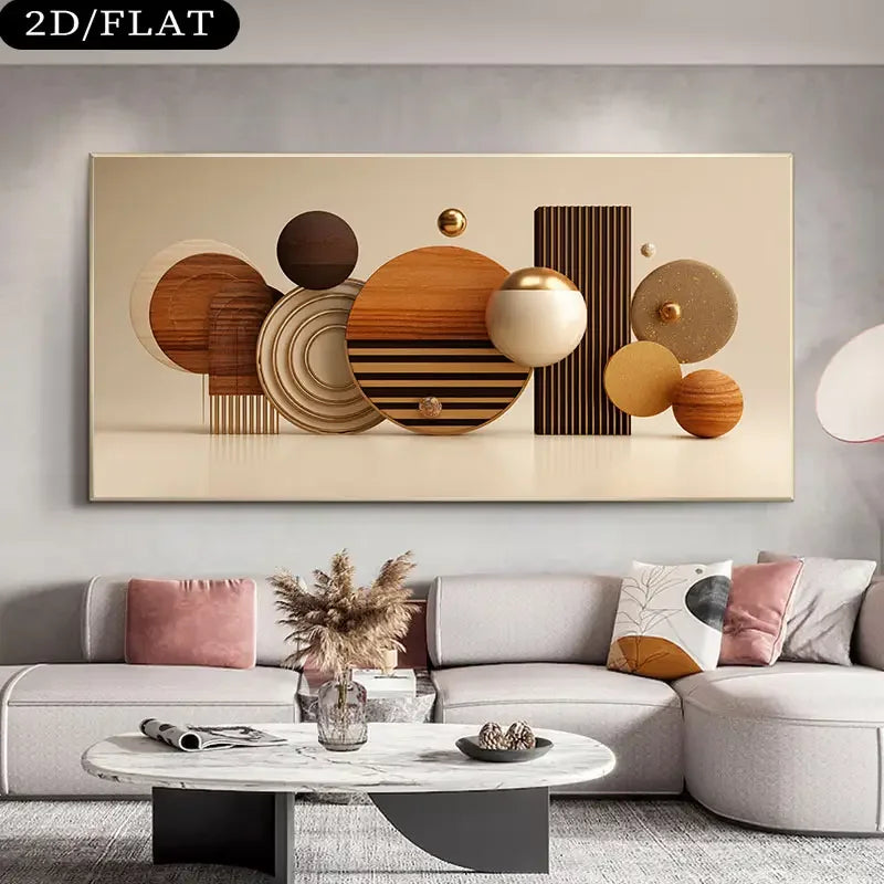 Frameless 1pc Extra Large Modern Abstract Geometric Wall Art, Brown, Golden, - Minimalist Living Room Bedroom Decor - Frameless
