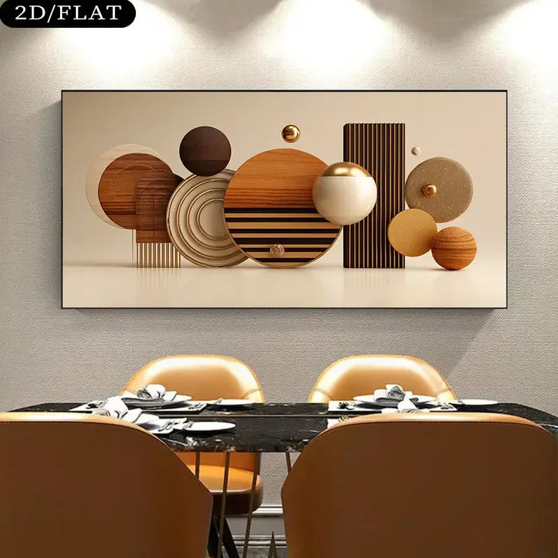 Frameless 1pc Extra Large Modern Abstract Geometric Wall Art, Brown, Golden, - Minimalist Living Room Bedroom Decor - Frameless